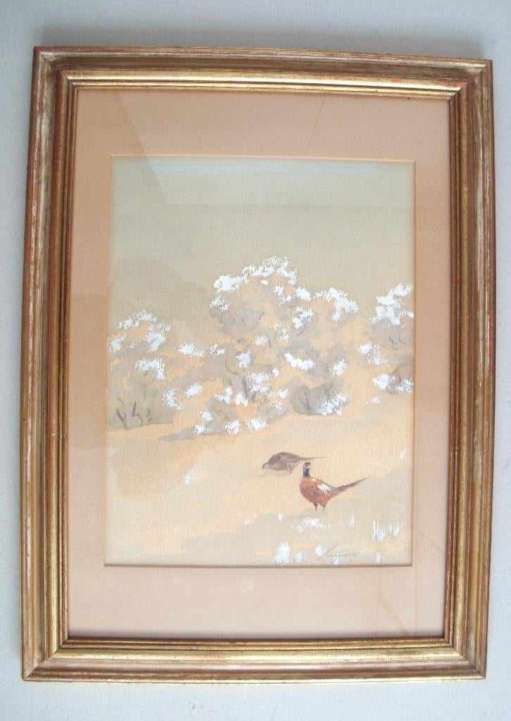 Jo Schrynder - (1894-1968) - Koppelfazanten - aquarel, Ophalen of Verzenden