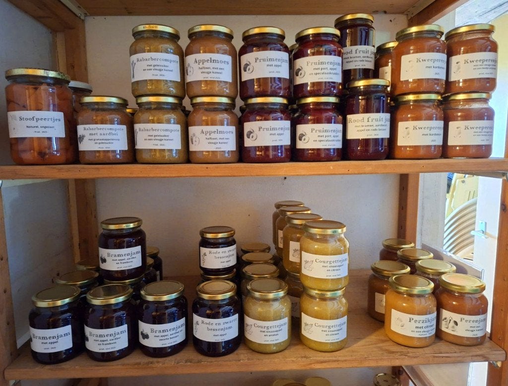 Zelfgemaakte jam, stoofpeertjes, appelmoes, rabarbercompote, Ophalen of Verzenden