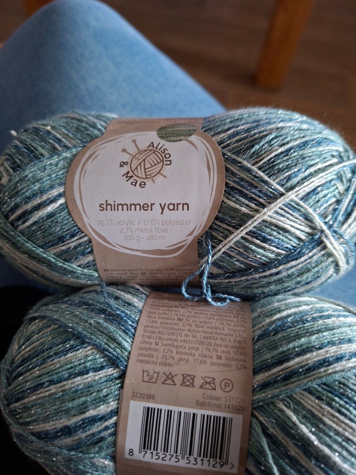 2 bollen Alison & Mae Shimmer Yarn sokkenwol - 480m per bol, Hobby en Vrije tijd, Ophalen of Verzenden, Nieuw, Breien of Haken