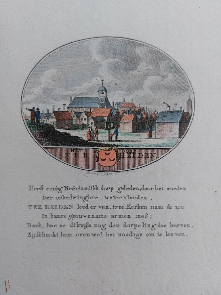 36 / Ter Heiden Ter Heijde Westland Gravure 18e eeuw Ollefen, Ophalen of Verzenden