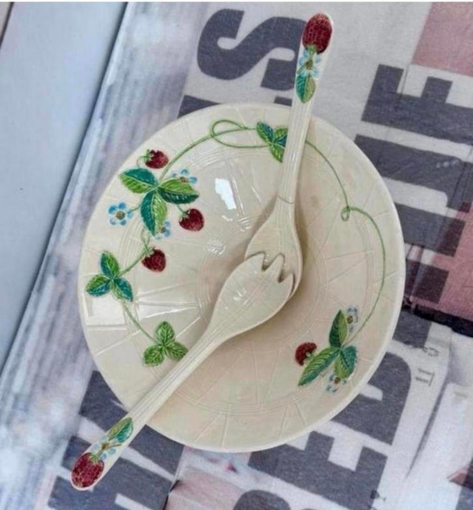 BESWICK art strawberry fruit-schaal bowl Vintage + lepels, Ophalen of Verzenden