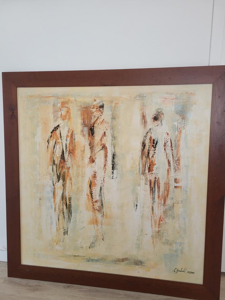 Abstract schilderij met figuren, gesigneerd, Antiek en Kunst, Ophalen