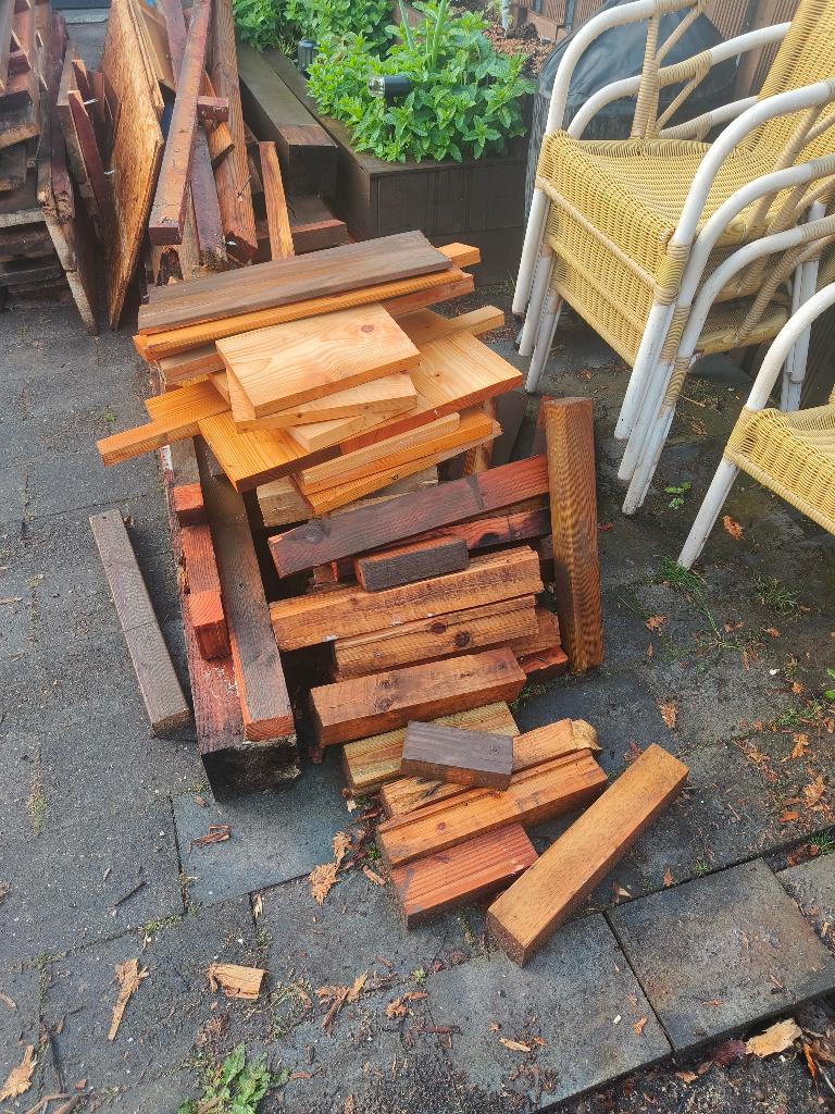 Tuinhout (van de demontage van een oude veranda), Tuin en Terras, Palen, Balken en Planken, Ophalen, Gebruikt, Planken, Hardhout