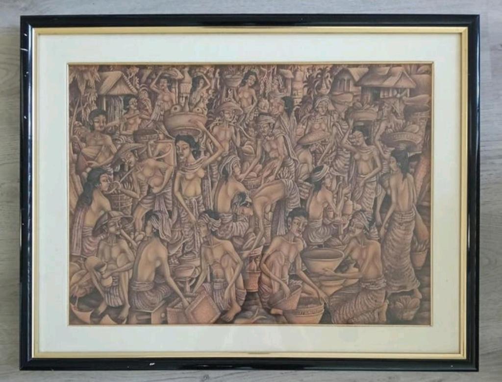 Dorpsgezicht met figuren - Ubud - Bali - Indonesie, Ophalen of Verzenden