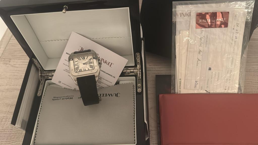Cartier Santos Dumont horloge - Recent onderhoud, Overige merken, Leer, Staal, Polshorloge