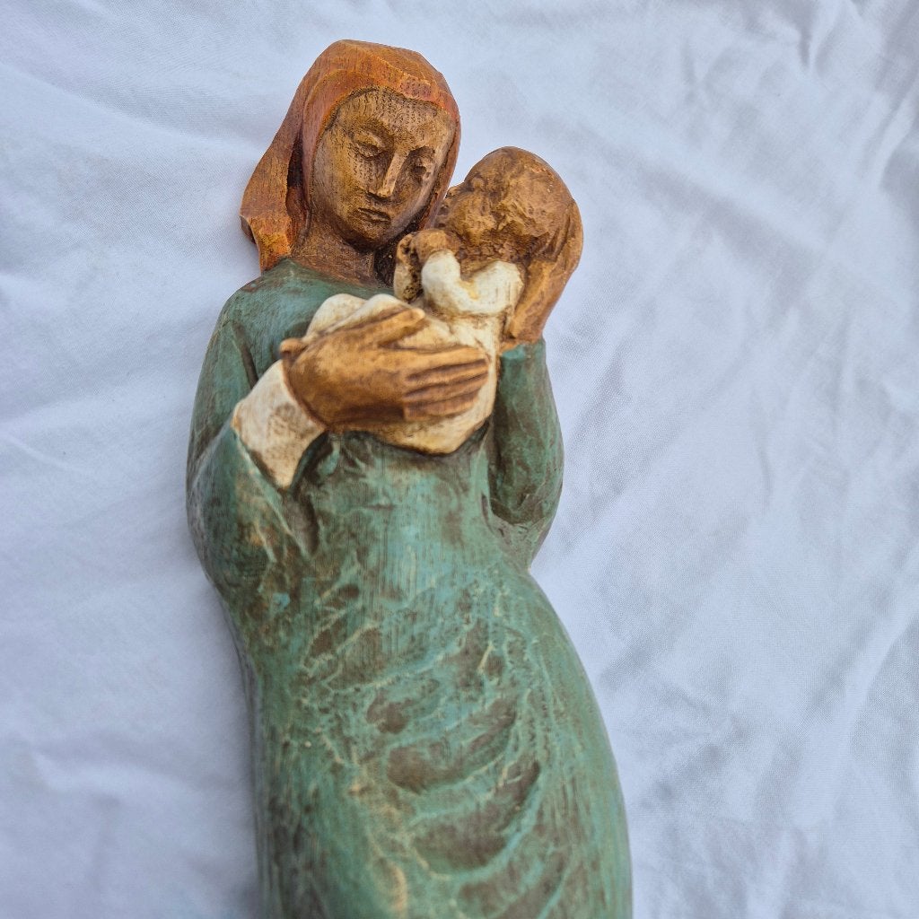 Wandbeeld Maria met kind, 43 cm prachtige kleuren, Antiek en Kunst, Antiek | Religie, Ophalen of Verzenden