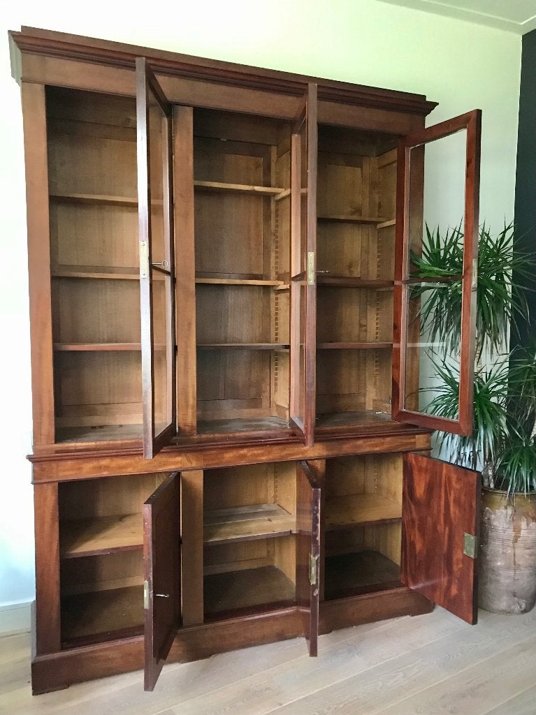 Boeken-/vitrinekast, Huis en Inrichting, Ophalen, Gebruikt, 200 cm of meer, Strak antiek