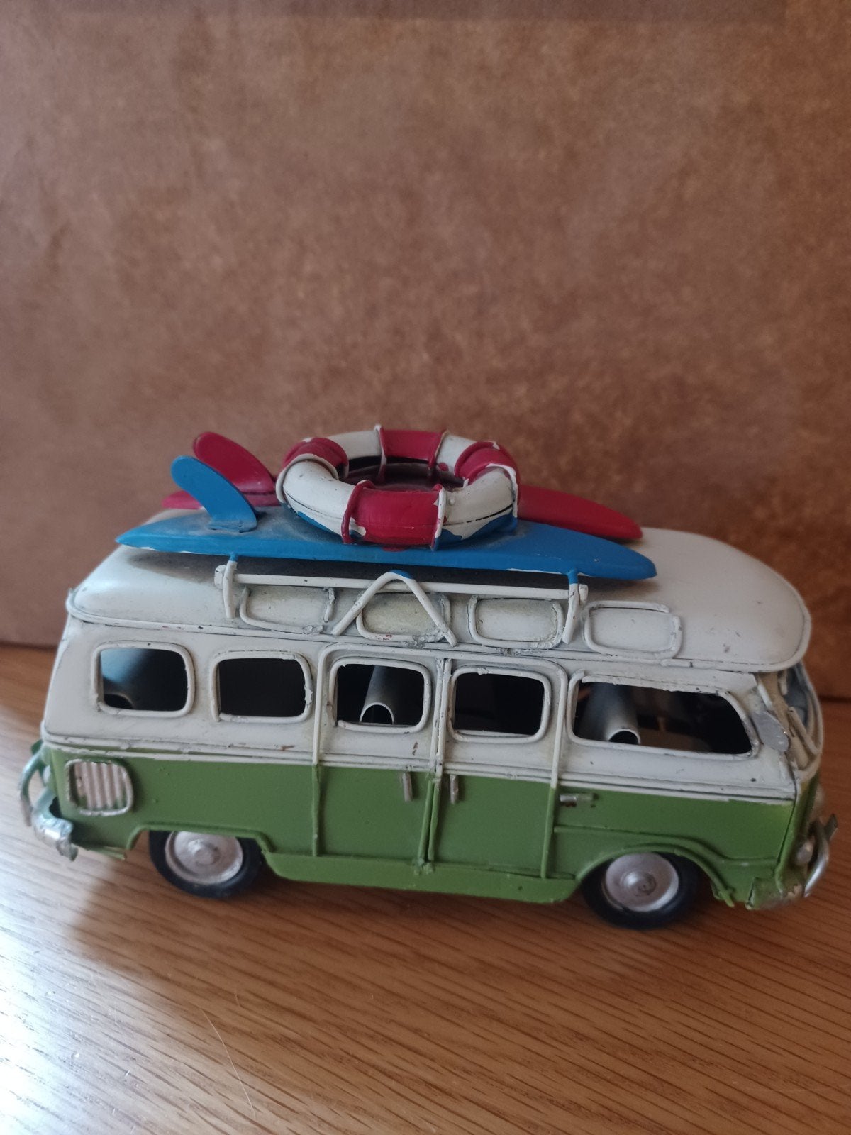 Metalen VW T1 surfbus groen/wit – vintage decoratie, Ophalen, Overige merken