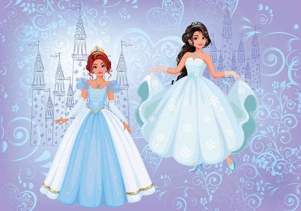 Prinsessen behang blauw, roze, prinses behang, Muurdeco4kids, Verzenden, Nieuw