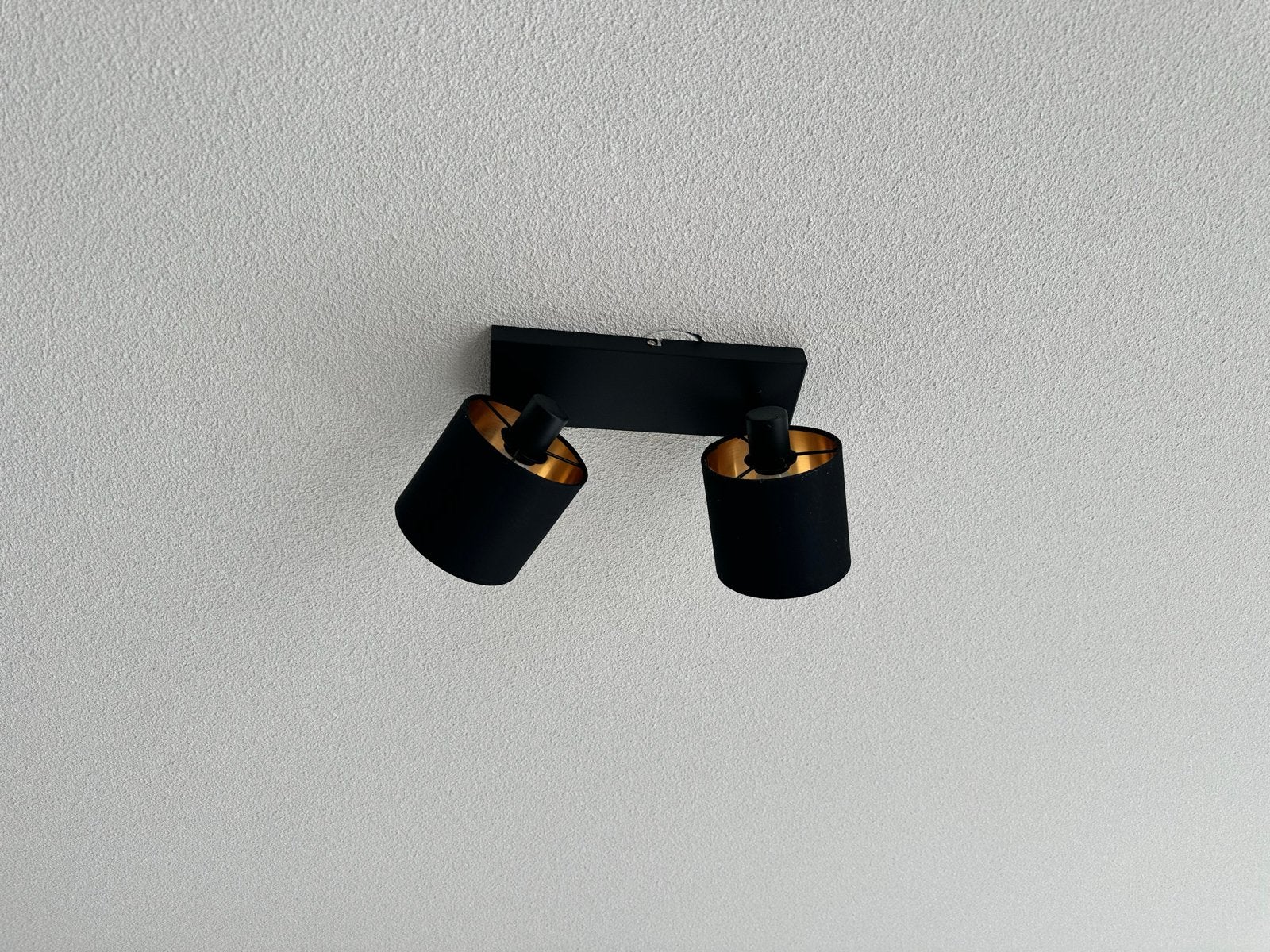 Zwarte plafondspot met twee verstelbare lampen, Huis en Inrichting, Lampen | Plafondlampen, Ophalen, Gebruikt, Modern, Verstelbaar