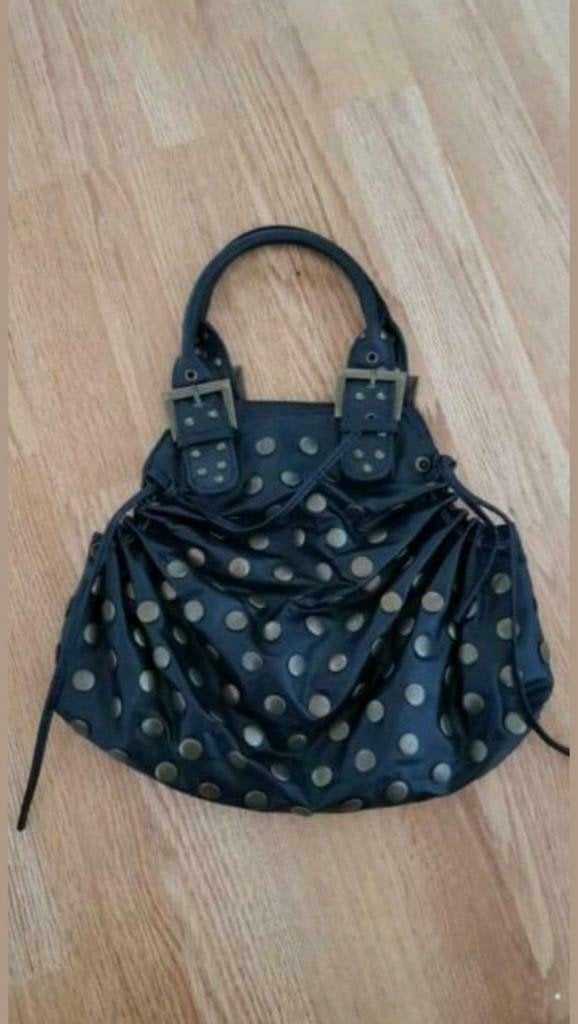 Stoere vintage River Island handtas met koperen studs, Ophalen of Verzenden, Zo goed als nieuw, Zwart, Handtas