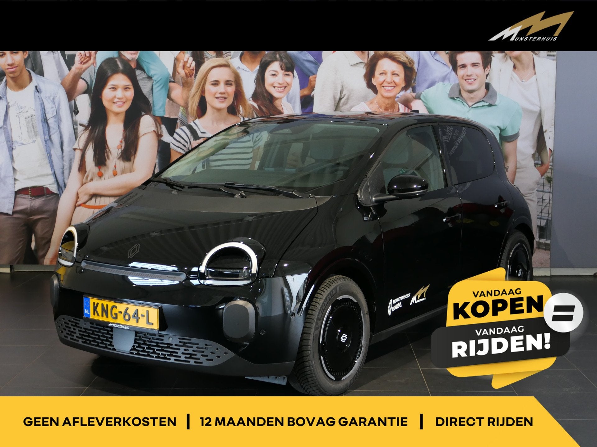 Renault Twingo urban range techno 27.5 kWh - Occasion Lease, Auto's, Dealer onderhouden, Gebruikt, Zwart, Zwart