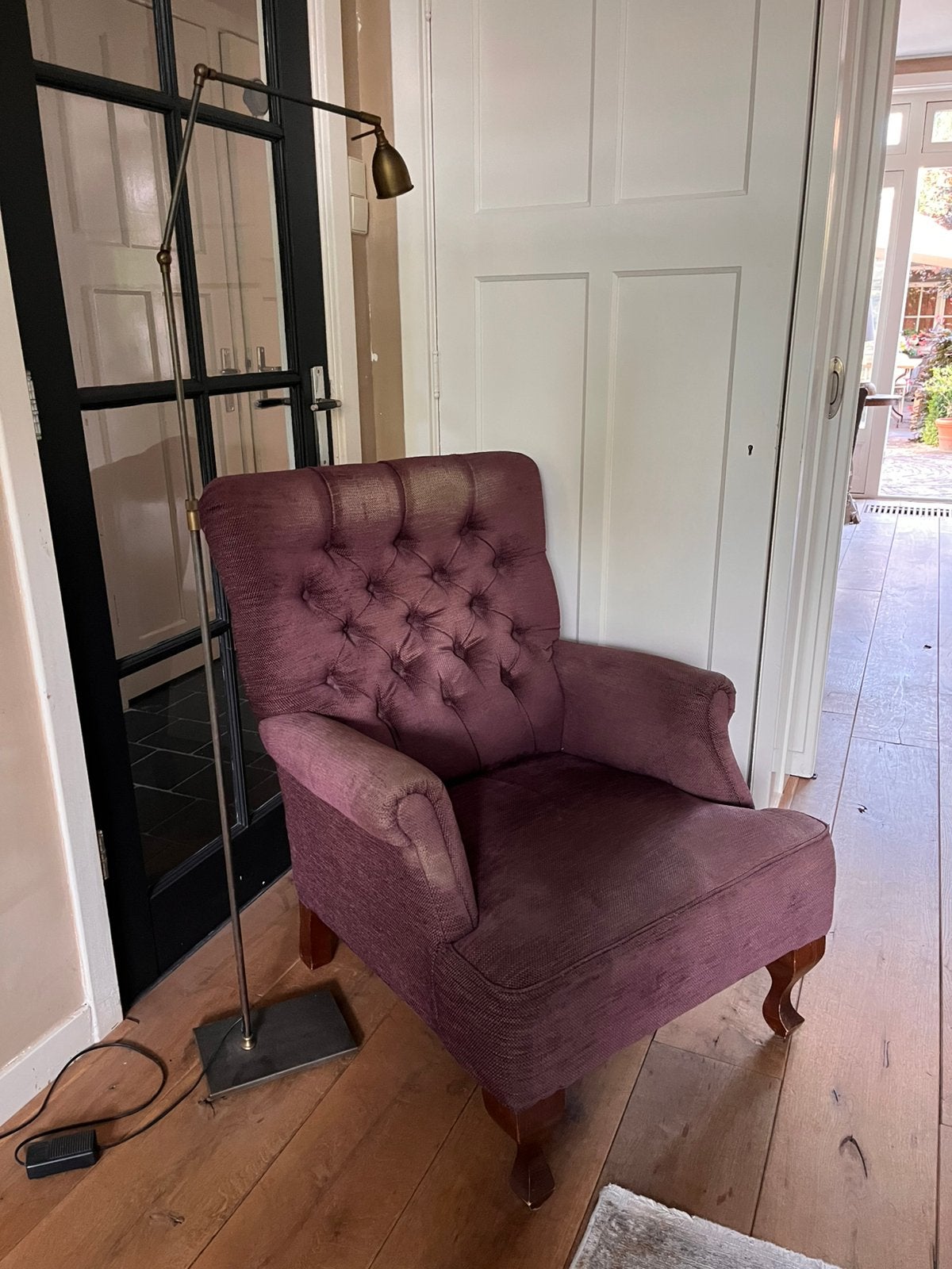 Leuke aubergine kleurige fauteuil, Ophalen of Verzenden, Zo goed als nieuw, 75 tot 100 cm, 50 tot 75 cm