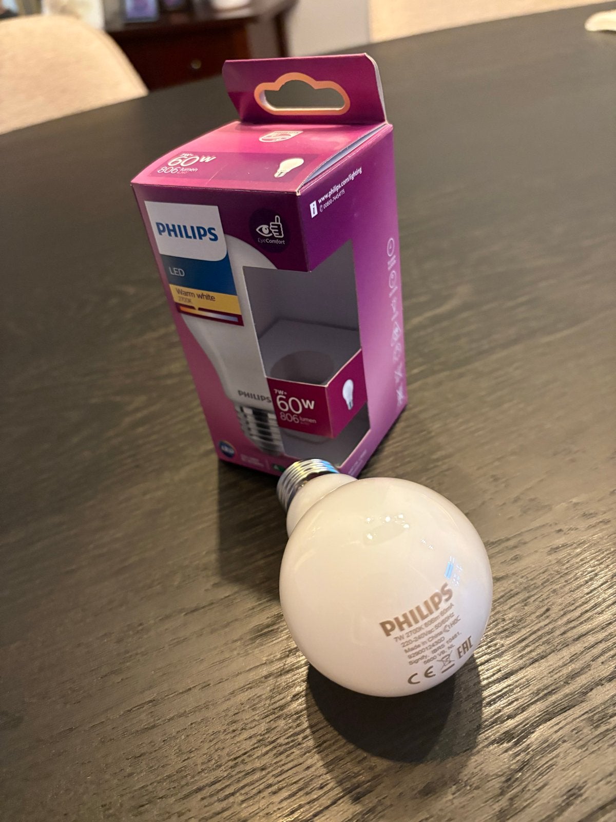 Philips LED Lamp E27 Warm Wit 7W (60W equivalent) - 4 stuks, Led-lamp, 60 watt of meer, Nieuw, E27 (groot)