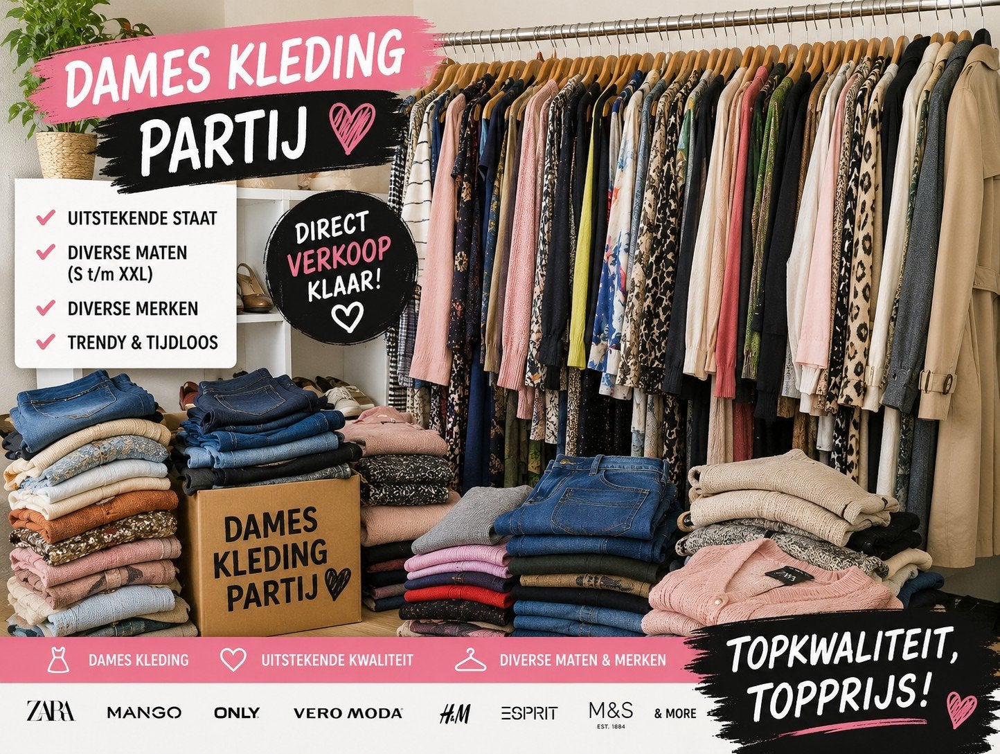 Kleding partij dames - 50 stuks - Diverse maten en merken, Diverse merken, Ophalen of Verzenden, Zo goed als nieuw