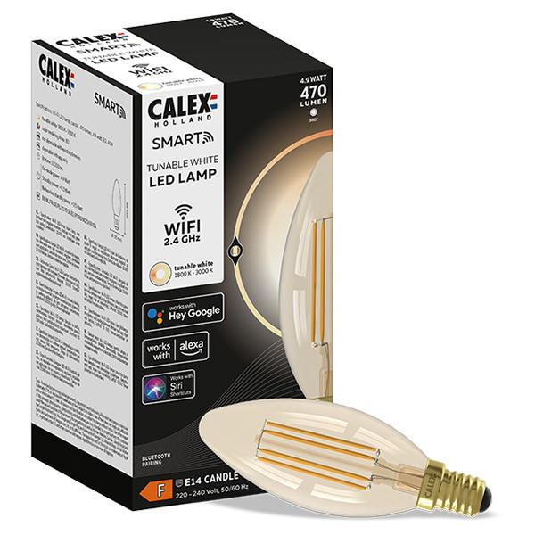 Calex Smart lamp E14 Kaars B35 | Goud 1800-3000K WiFi| 4.9W, Led-lamp, E14 (klein), Nieuw, Ophalen