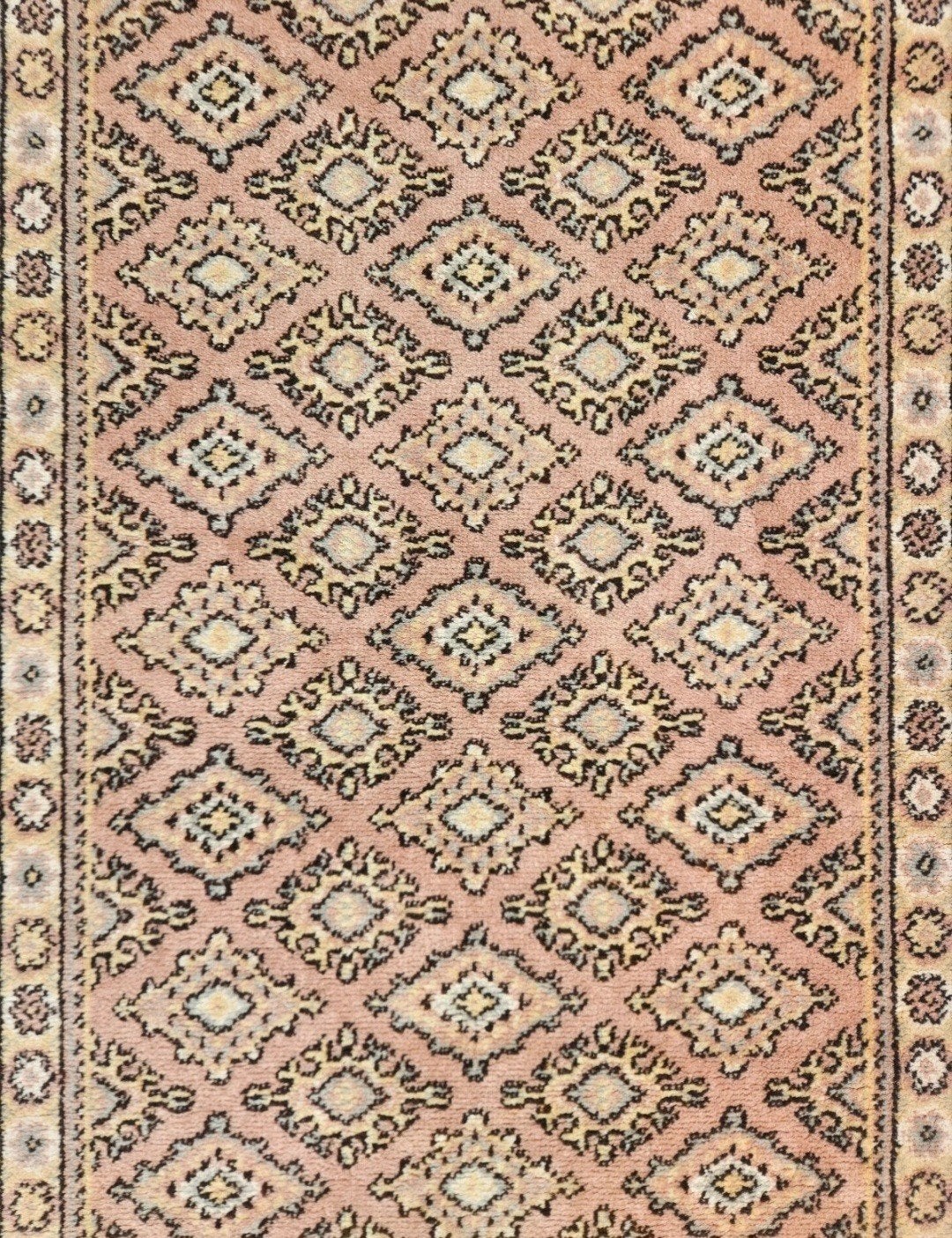 Vintage oosters wol vloerkleed soft pink geometric 60x108cm, 100 tot 150 cm, Geel, Www.hypepopup.nl, Zo goed als nieuw