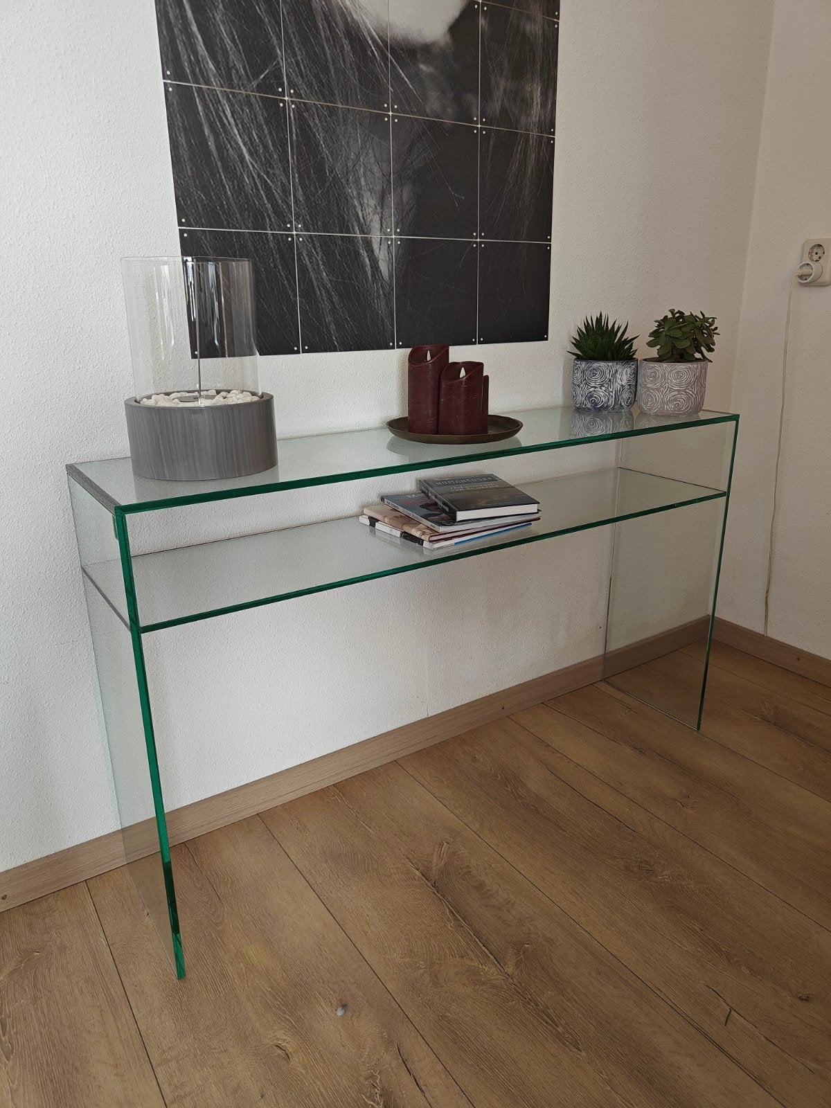 Glazen console tafel / sidetable met twee niveaus, Ophalen, 100 tot 150 cm, Modern, Glas