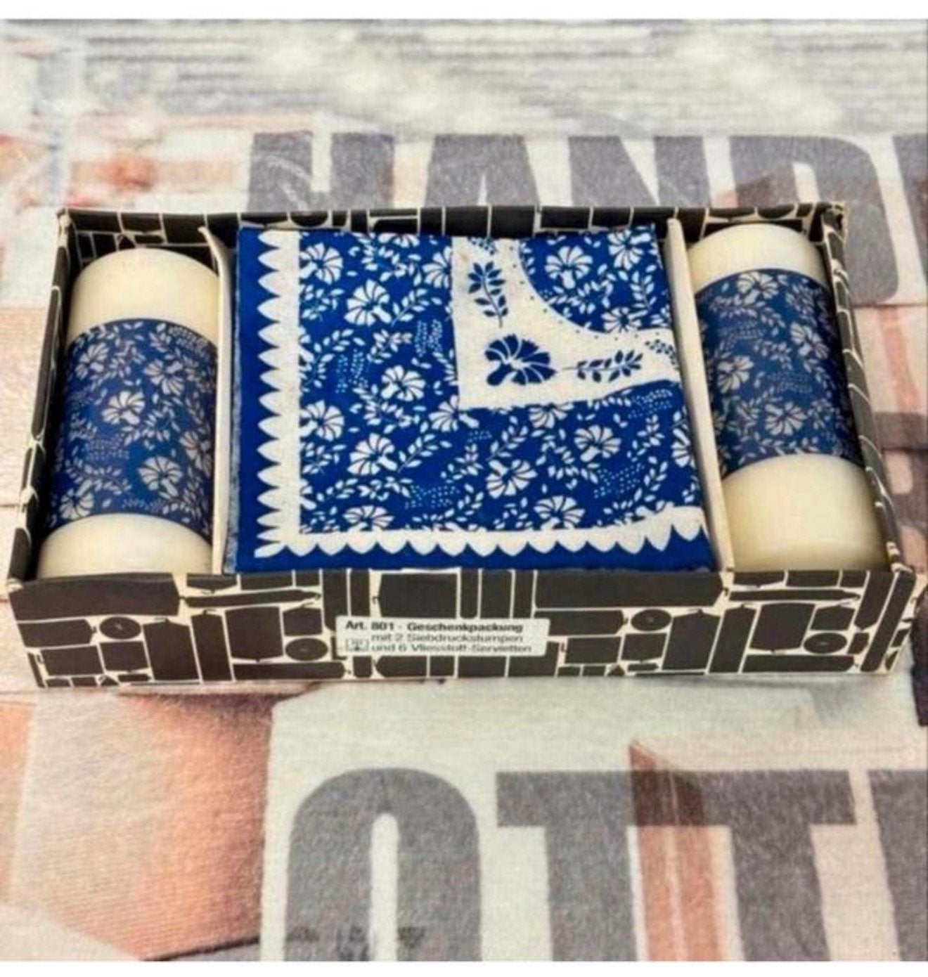 Vintage 1960-1970 cadeau cado servetten kaarsen delftsblauw, Overige materialen, Blauw, Nieuw, Ophalen of Verzenden