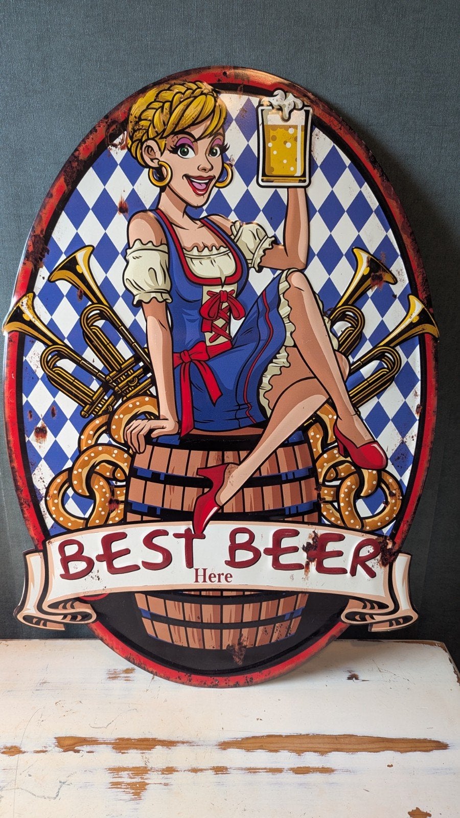 Oktoberfest Muurdecoratie Metalen Bord 'Best Beer' 65x45cm, Verzenden, Nieuw