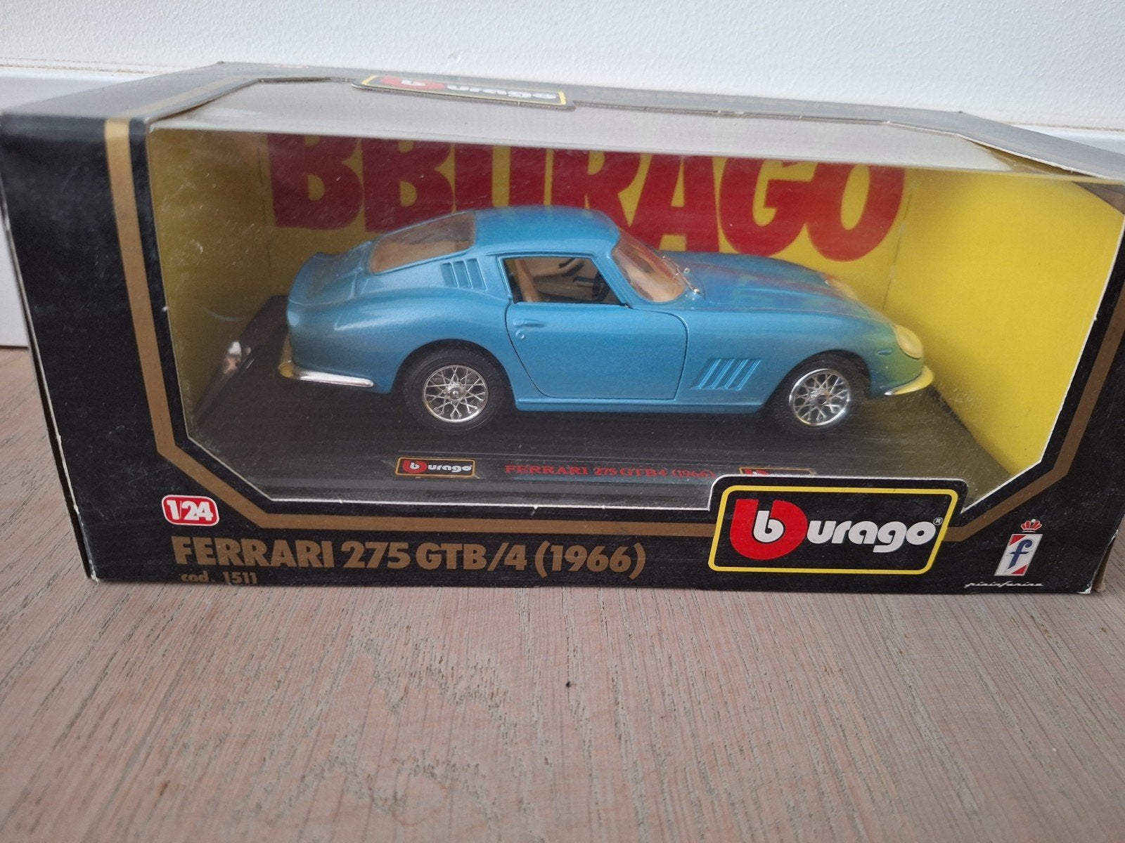 Burago Ferrari 275 GTB/4 (1966) - Blauw Schaalmodel, Hobby en Vrije tijd, Modelauto's | 1:24, Ophalen of Verzenden