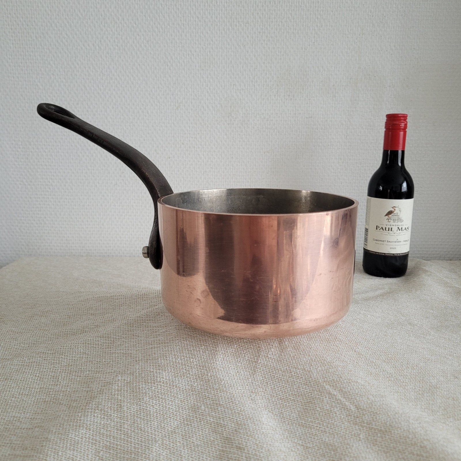 dikwandige koperen horeca pan sauspan steelpan 1.5 kilo, Ophalen of Verzenden, Gebruikt, Koper, Braadpan