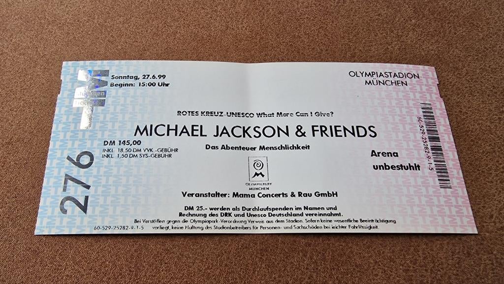 Michael Jackson & Friends concert ticket Munchen 1999, Verzenden