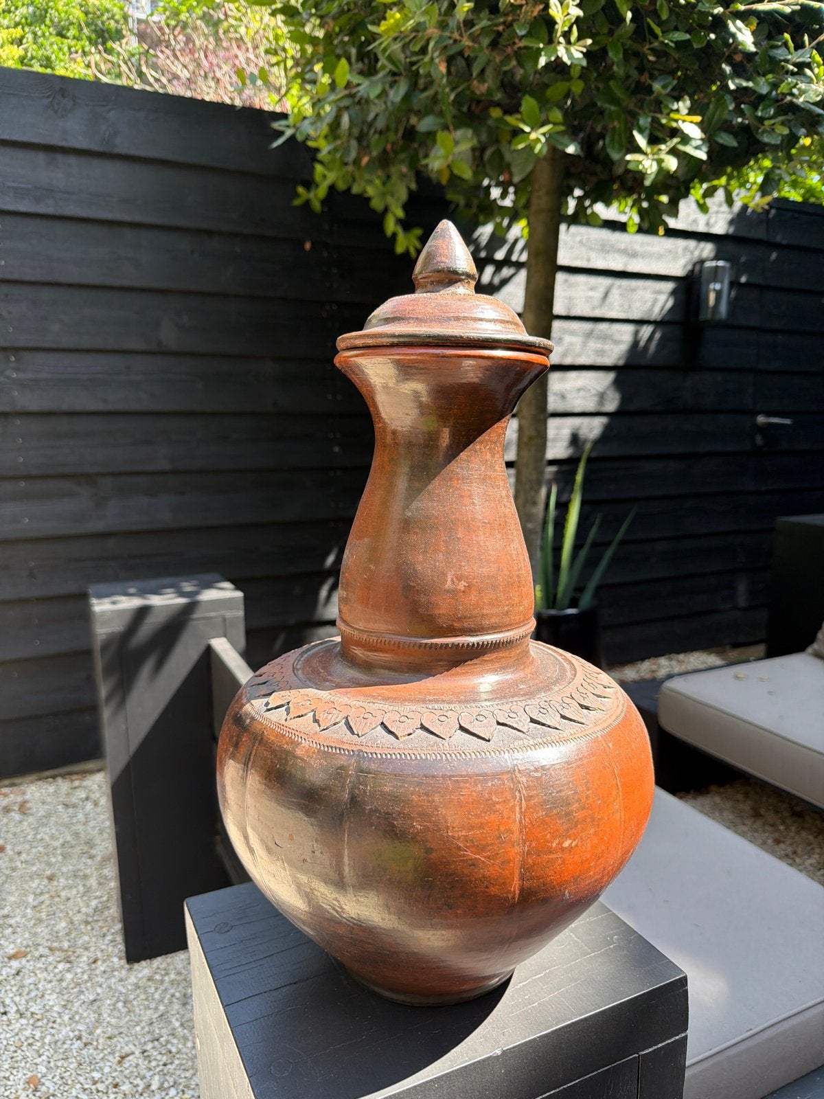 Maleisische waterkruik met deksel, handgemaakt, Ophalen