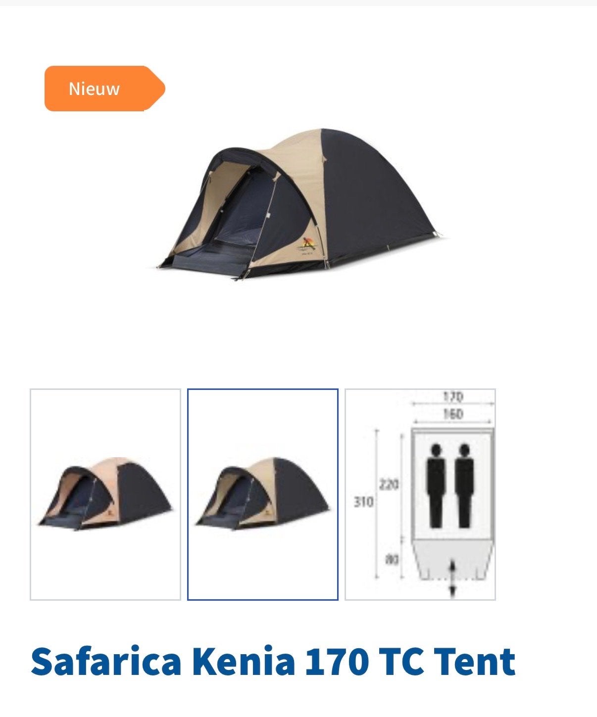 Safarica Kenia 170 TC Koepeltent - 2 Personen Technisch Kato, Ophalen, Nieuw, Tot en met 2