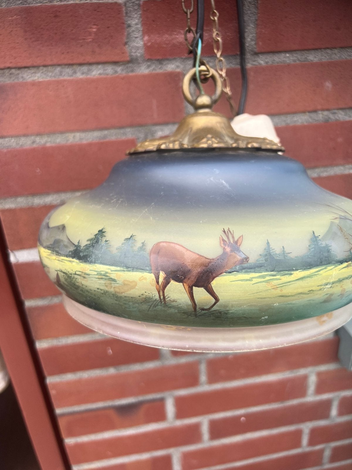 Antieke glazen lamp hert in natuur, Ophalen of Verzenden