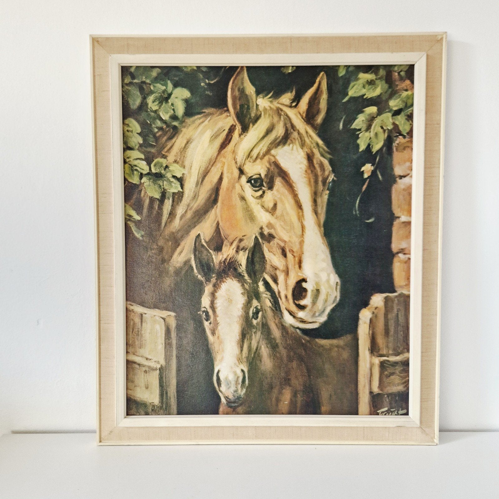 vintage schilderij prent op karton jaren 70 paarden paard, Ophalen of Verzenden, Huis en Inrichting