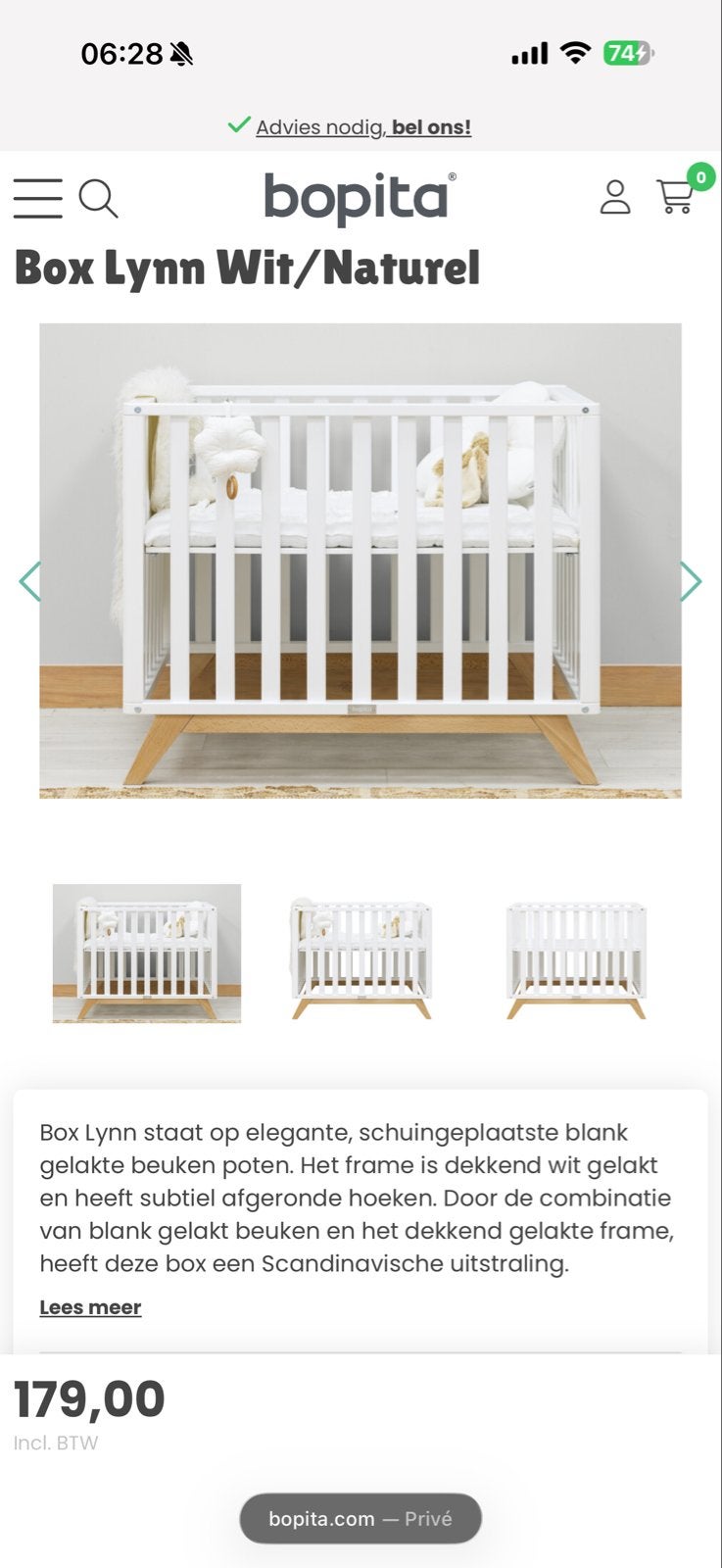 Bopita Box Lynn Wit/Naturel - Scandinavische Stijl, Ophalen, Gebruikt, Ledikant