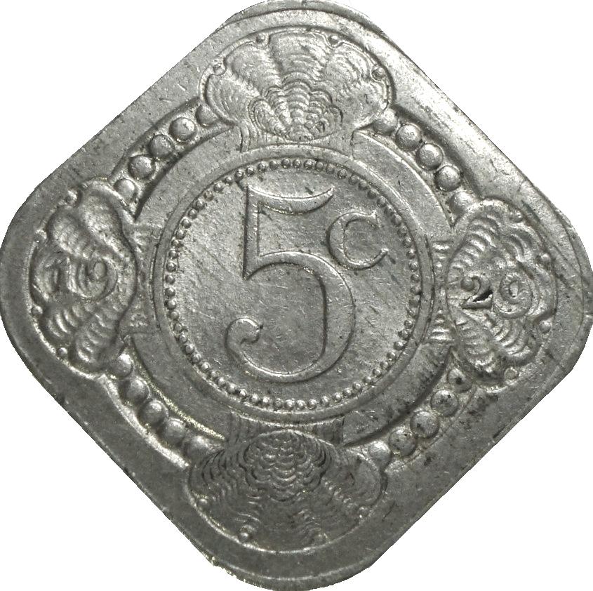Nederland 5 cent 1929 (UNC-), Ophalen of Verzenden, Koningin Wilhelmina, 5 cent, Losse munt
