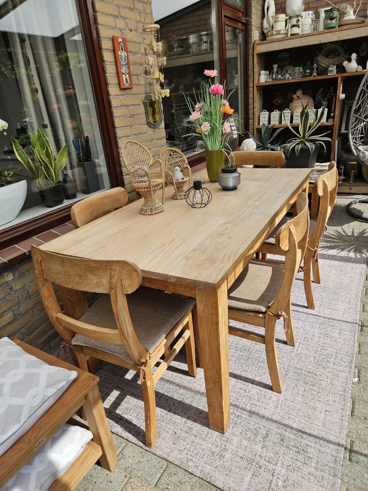 Robuuste Teakhouten Eettafel met Stoelen, Huis en Inrichting, Tafels | Eettafels, Ophalen, Gebruikt, 100 tot 150 cm, 200 cm of meer