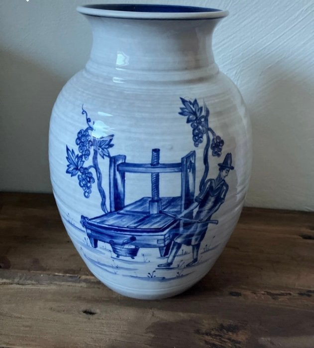 Prachtige vintage Delfs Blauw handwerk vaas, Wijnbouw., Ophalen of Verzenden