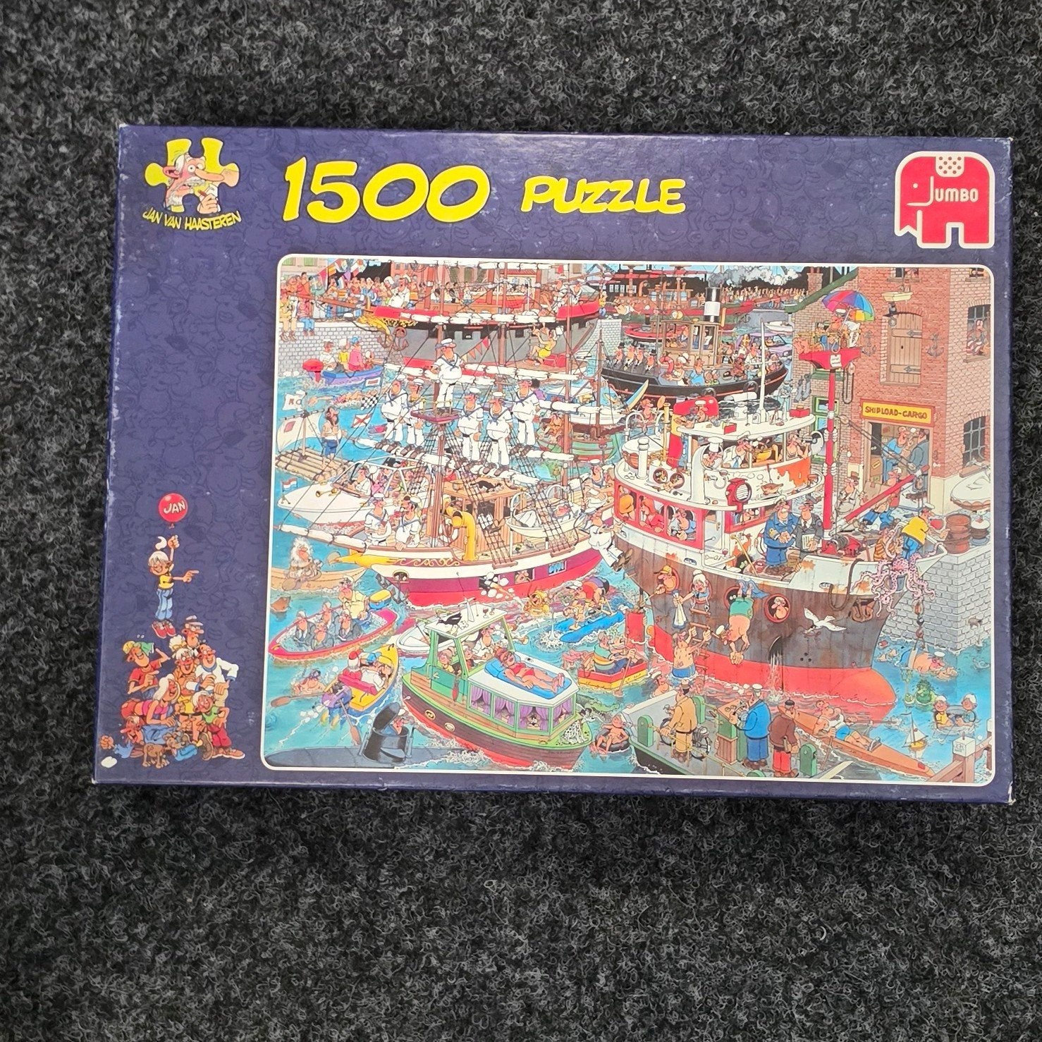 Jumbo Jan van Haasteren 1500 stukjes puzzel De haven, Ophalen of Verzenden, 500 t/m 1500 stukjes, Gebruikt, Legpuzzel