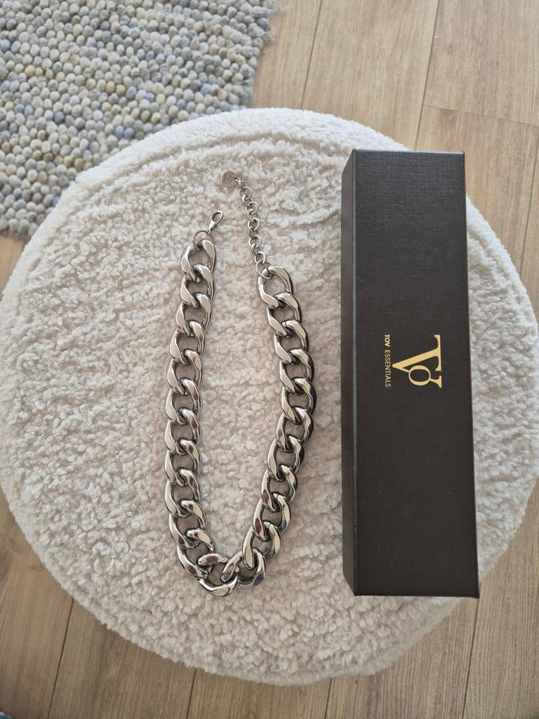 Zilverkleurige TOV schakelketting met doosje, Ophalen of Verzenden, Zo goed als nieuw, Zilver, Overige materialen