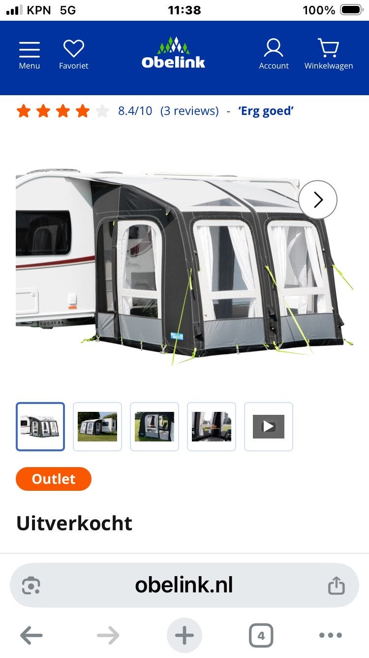 Mooie Kampa Rally Air Pro260 opblaasbare voortent, Caravans en Kamperen, Voortenten en Luifels, Ophalen, Zo goed als nieuw
