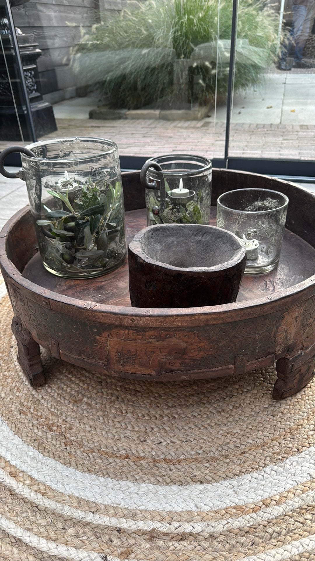 Authentieke Chakki tafel 70 cm houten ronde salontafel, Ophalen, Gebruikt, Rond, Overige typen