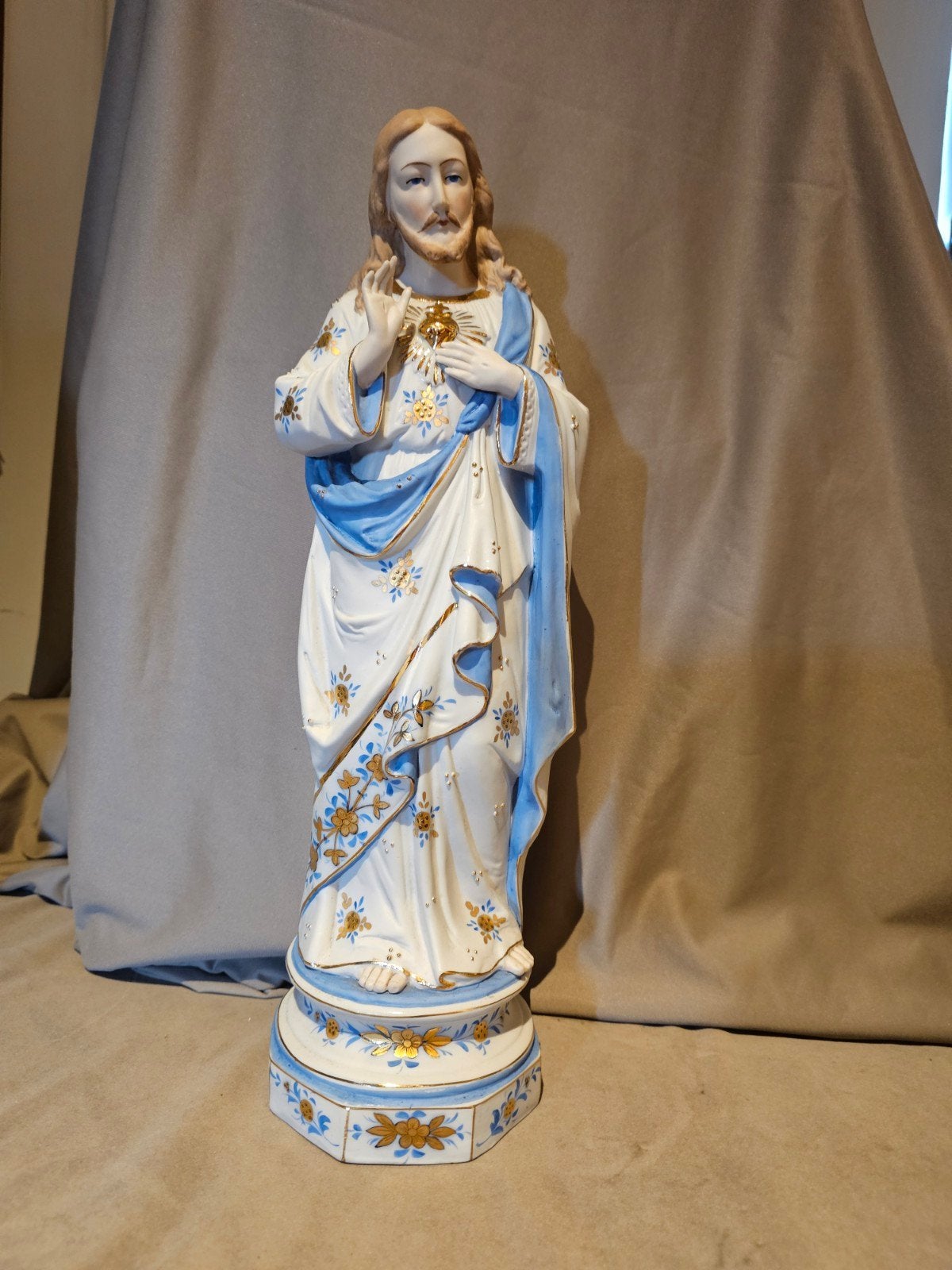 Heilig Hart Jezus beeld - Porselein - 44 cm, Antiek en Kunst, Antiek | Religie, Ophalen of Verzenden