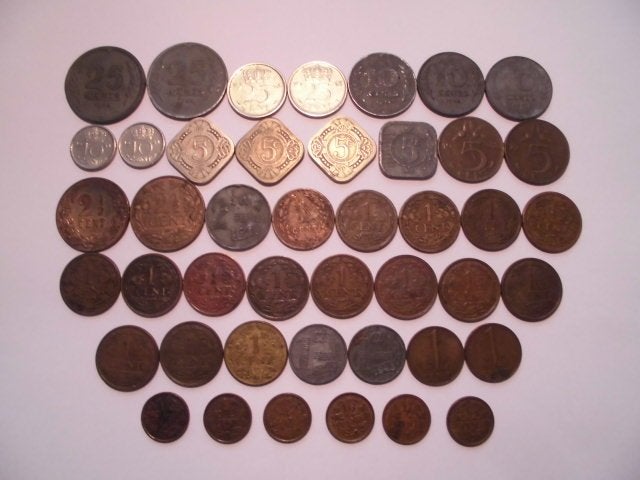 44 munten Wilhelmina 25,10,5,2,1/2,1,1/2 cent 1900/1948, Ophalen of Verzenden, Koningin Wilhelmina, 25 cent, Setje