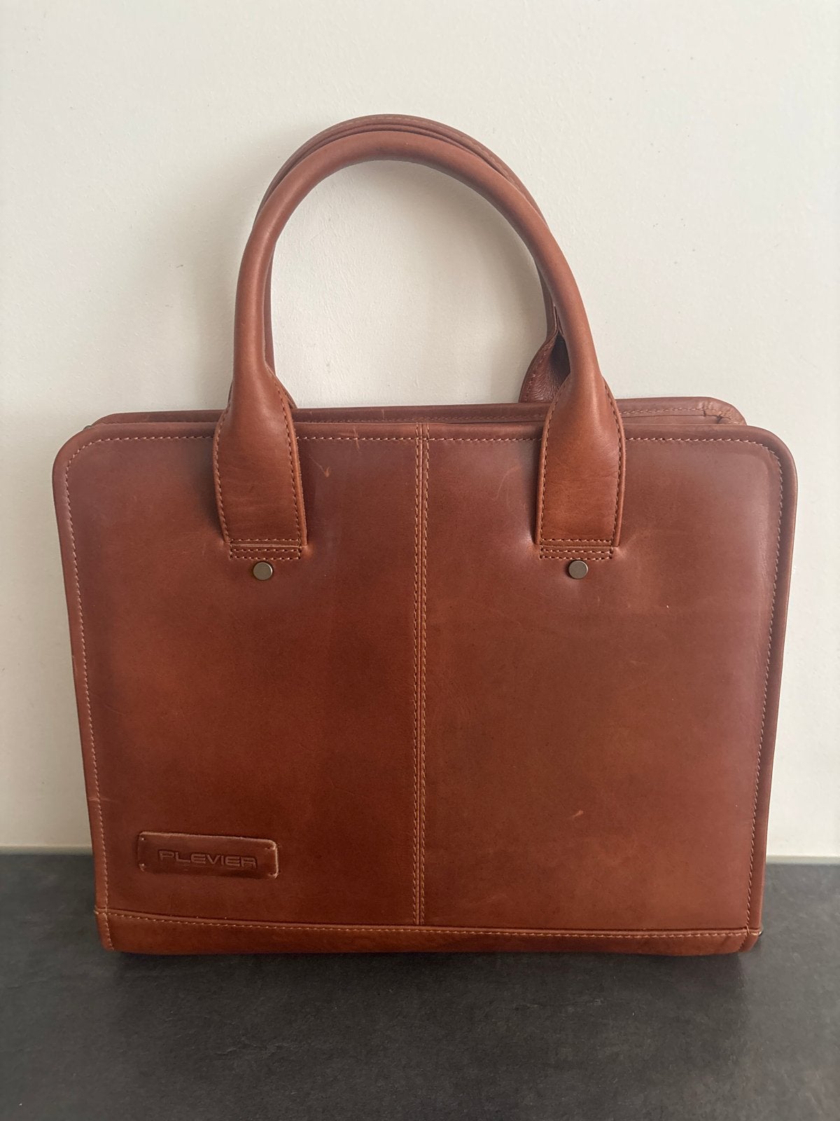 Plevier Leren Laptoptas / Aktetas - Bruin/cognac zgan, 40 tot 60 cm, 20 tot 30 cm, Bruin, Ophalen of Verzenden