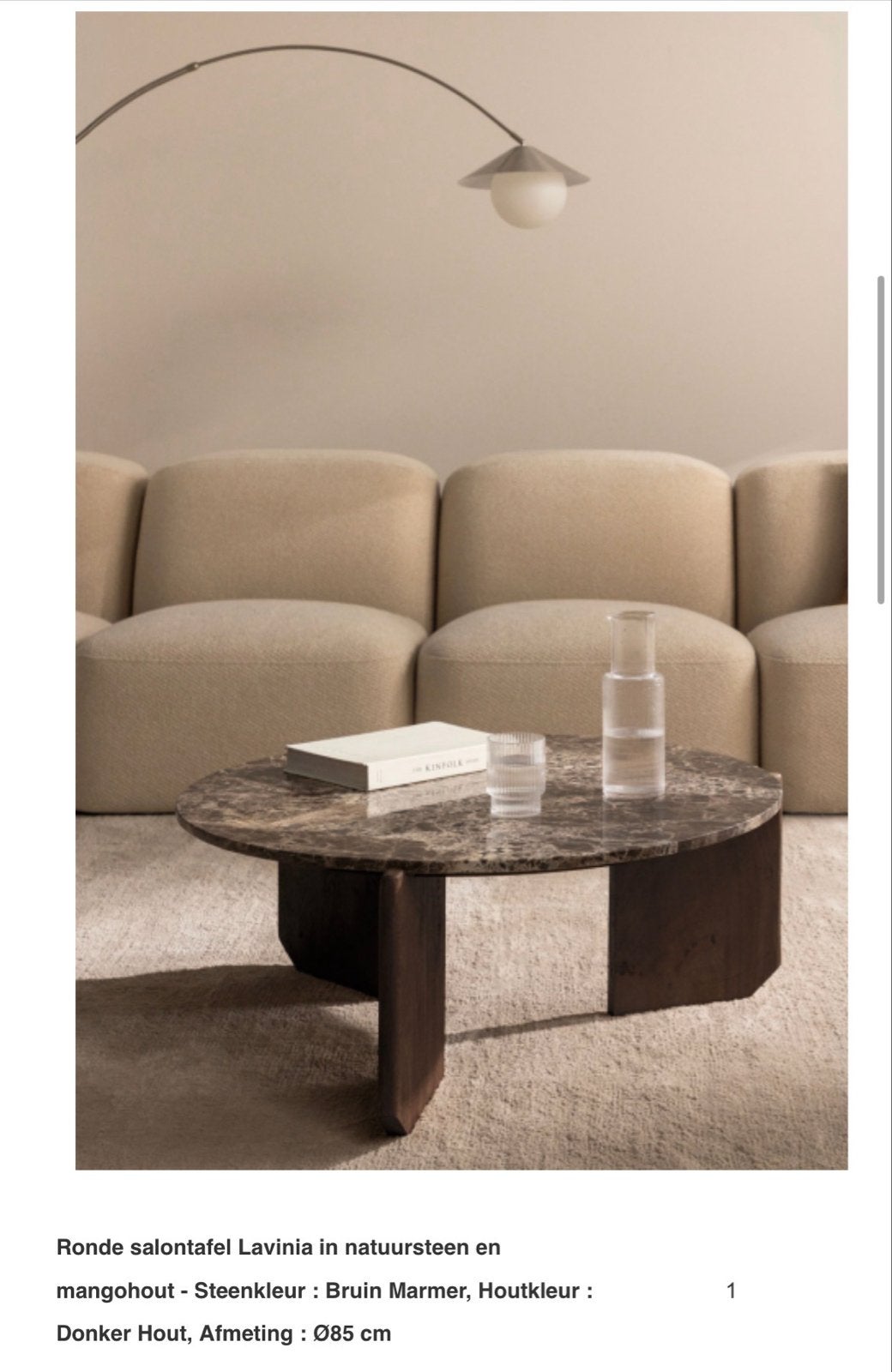 Salontafel Lavinia met marmeren blad en extra nieuw blad, Huis en Inrichting, Overige materialen, Gebruikt, 100 tot 150 cm, Rond