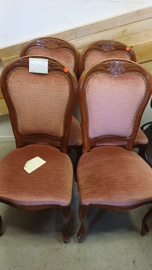 Set van 4 vintage stoelen met roze bekleding, Ophalen, Hout, Gebruikt, Overige kleuren