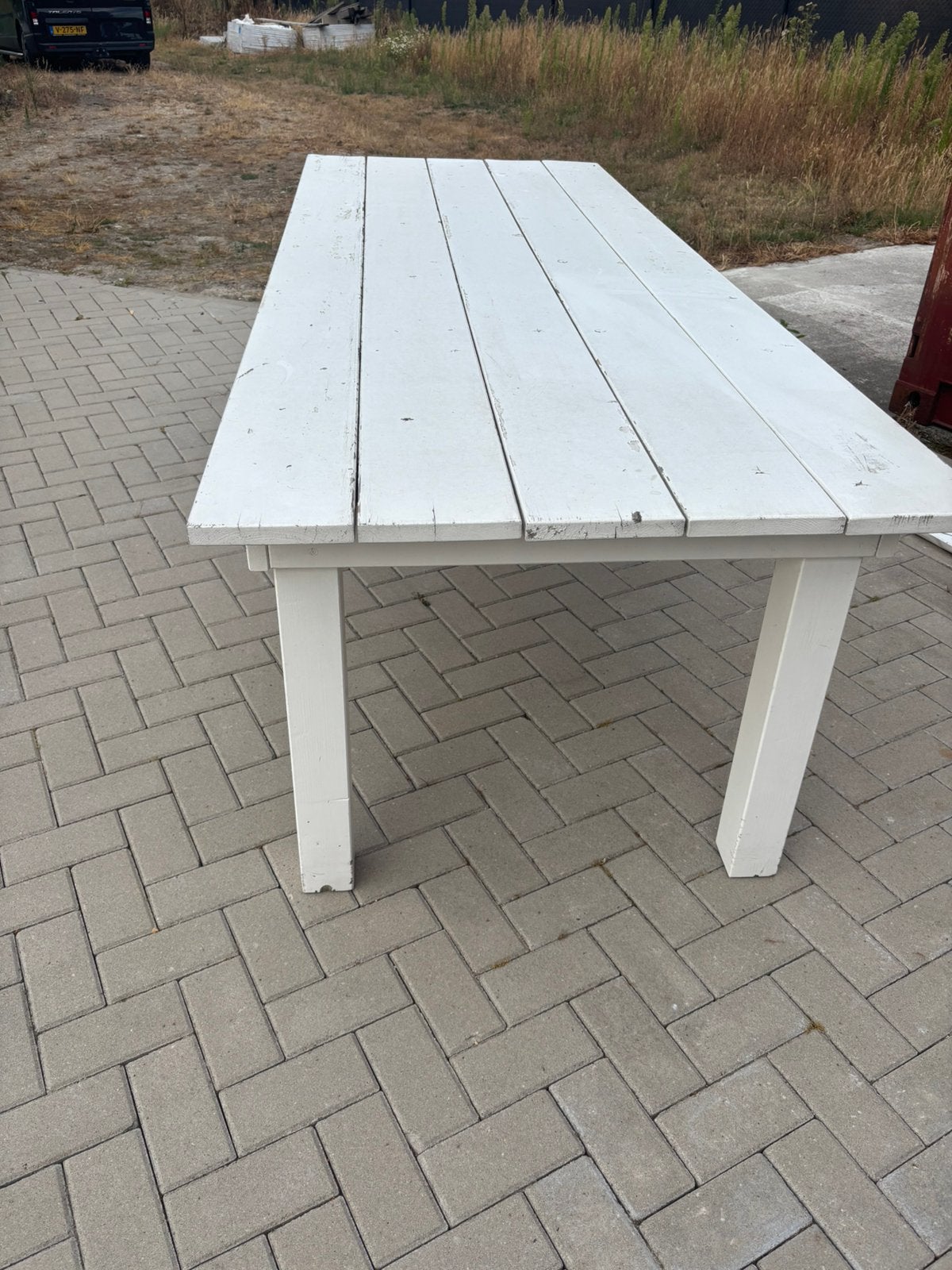 Te koop tafel 6 persoons wit hout, Tuin en Terras, Tuintafels, Ophalen, Zo goed als nieuw, Rechthoekig, Hout