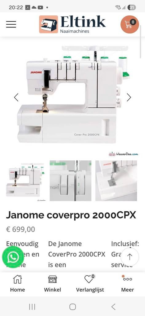 Janome CoverPro 2000CPX - Nauwelijks gebruikt, Hobby en Vrije tijd, Naaimachines en Toebehoren, Ophalen of Verzenden, Zo goed als nieuw