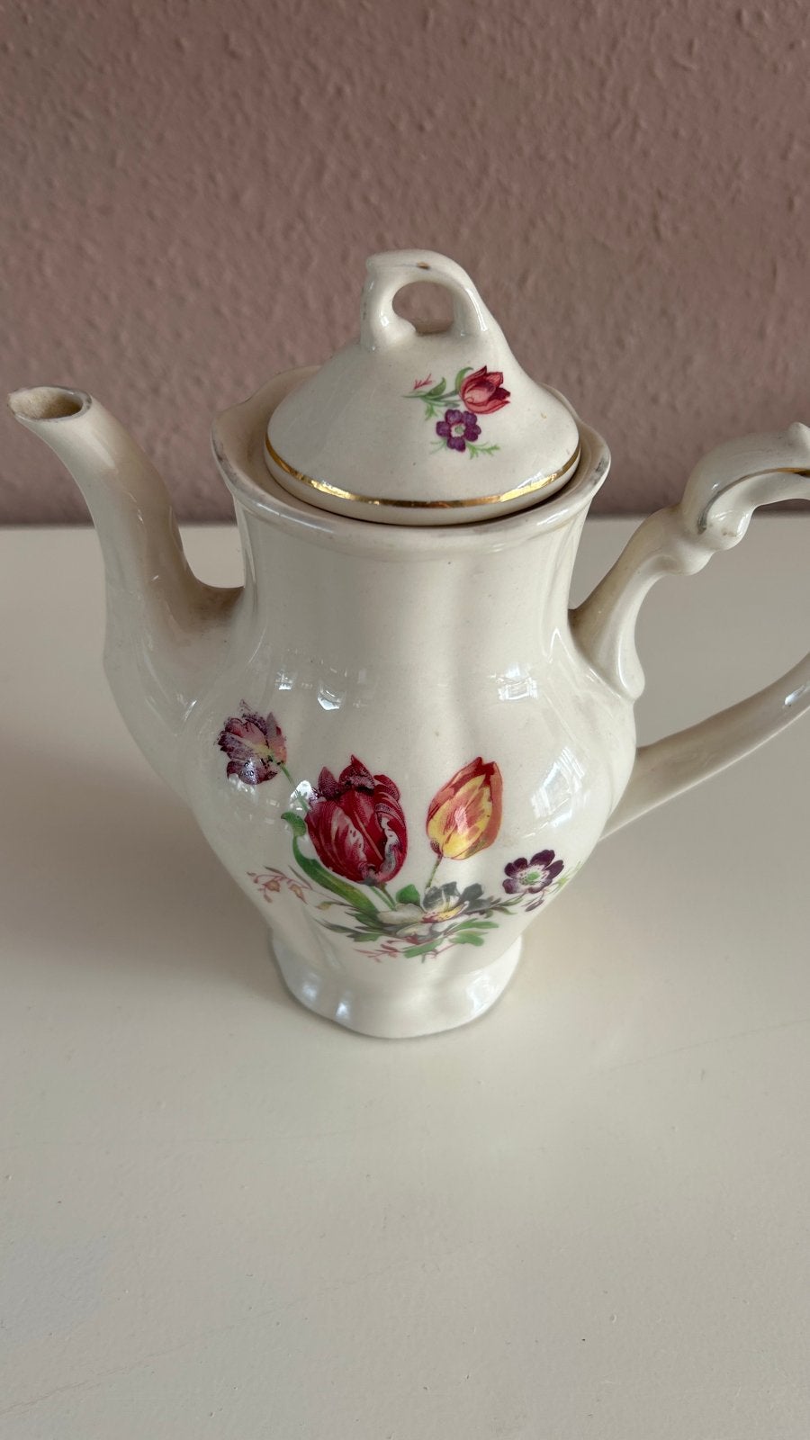 Vintage theepot met bloemmotief - Made in Poland, Ophalen of Verzenden