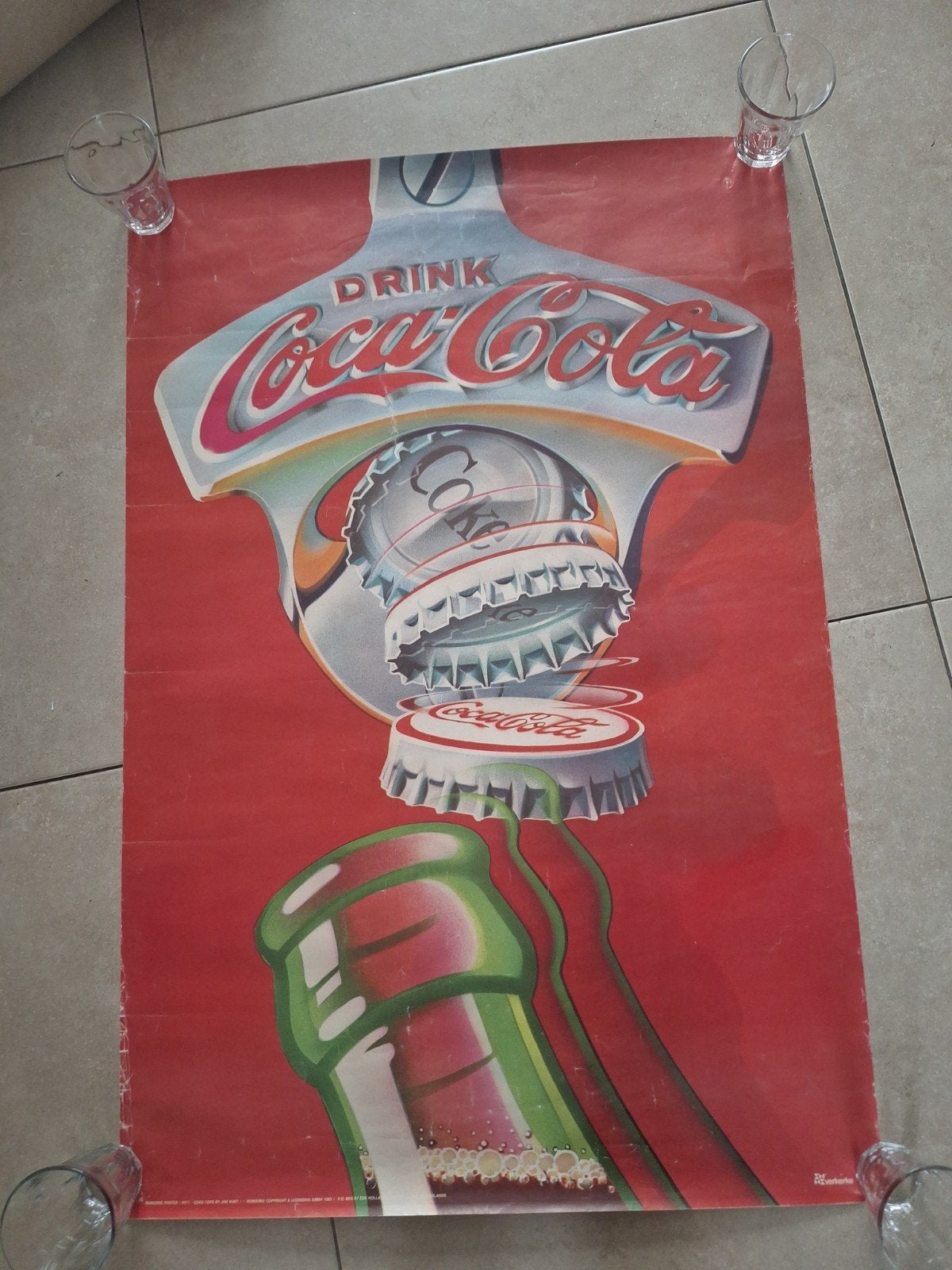 Vintage Coca-Cola Poster - Jan Hunt (1983), Ophalen, Deurposter of groter, Reclame, Rechthoekig Staand
