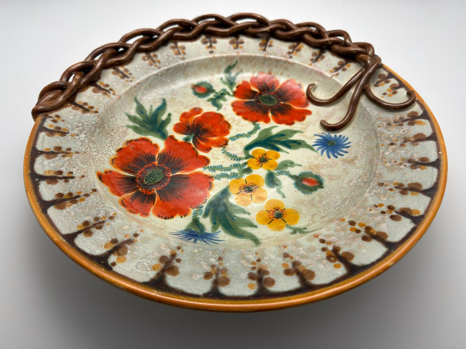 Handbeschilderde Nederlandse plateelschaal – Papaver – 31 cm, Antiek en Kunst, Ophalen
