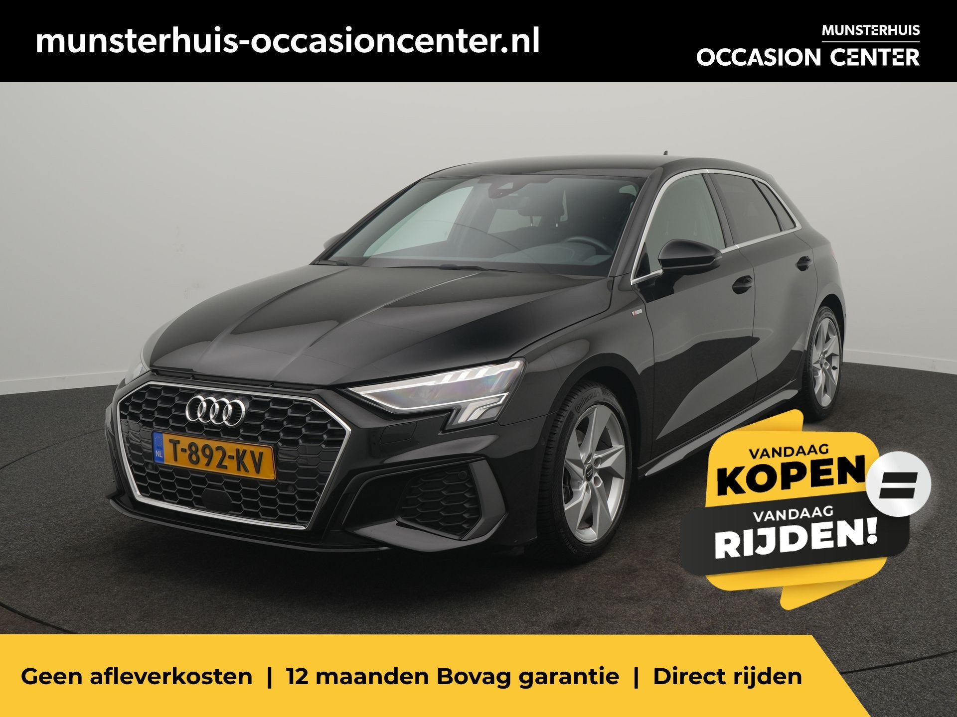 Audi A3 Sportback 35 TFSI S edition - RIJKLAARPRIJS - Automa, 12 maanden, Stof, 4 cilinders, Zwart